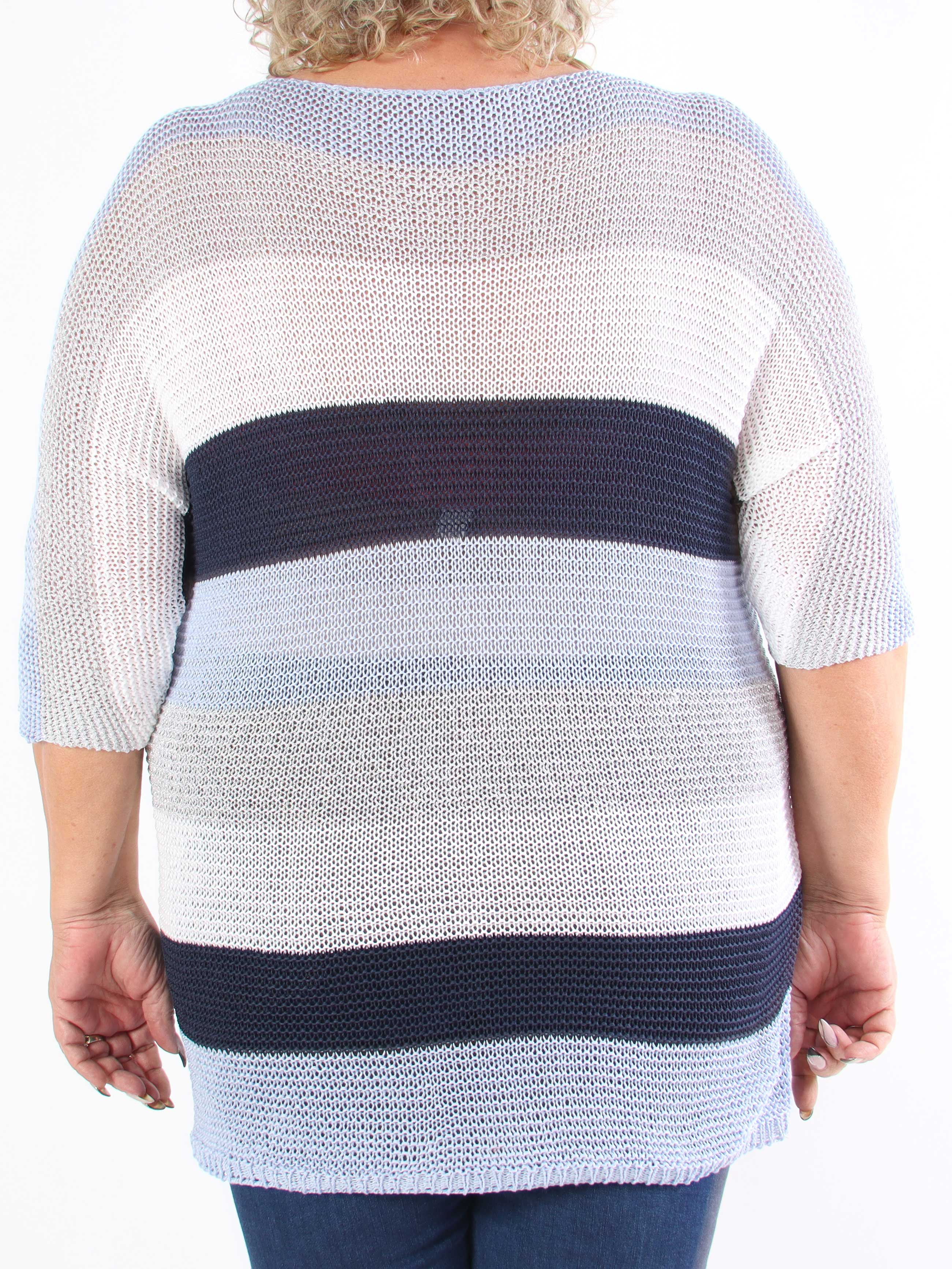 Nina Long - Stribet plus size strikkjole med glittertråde